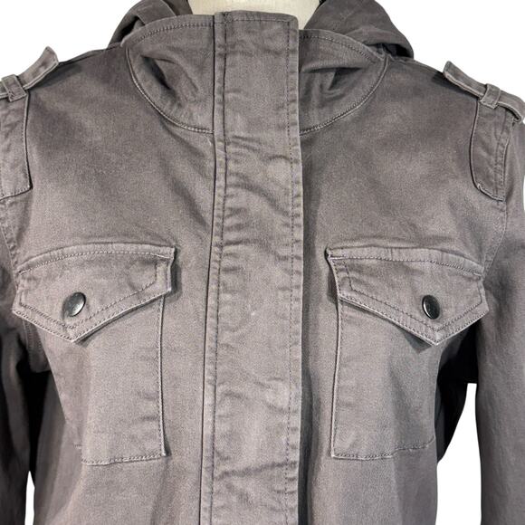 Market & Spruce Medium Kathleen Cargo Jacket Hooded Pockets Stretch Full-Zip New - Picture 2 of 12